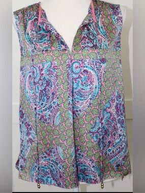 Juicy Couture Pink and Blue Paisley Sleeveless Blouse Womens M